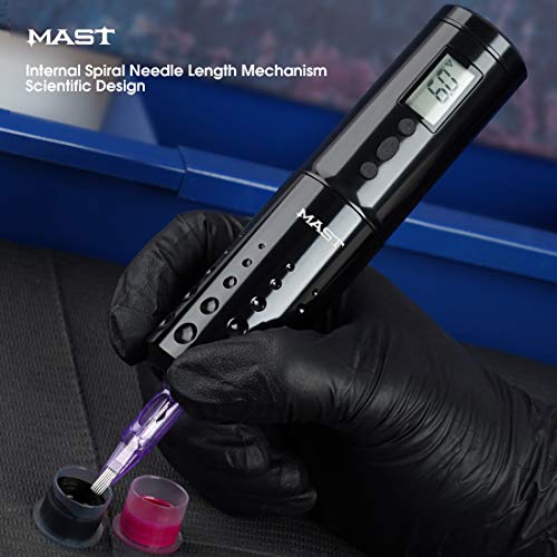 Mast Lancer Tattoo Pen Machine Gun Cordless Rotary Tattoo Cartridges Pen with Replace Two Batteries Power Supply Custom Coreless Motor Powered by Mcore Great for Tattoo & Smp QP-015