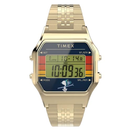Montre Snoopy Ski Timex T80 unisexe dorée au style rétro vintage chic