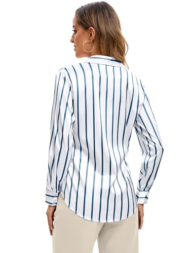 Image of Premium Soft Breathable Stretch Satin Silk Button Down Shirts for Women Long Sleeve Leopard Blouses Work Dress Tops
