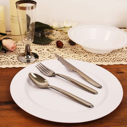 Ricpok 100 Piece Plastic Party Plates White, 50 Premium Heavy Duty 10.25 Inch Dinner Plates And 50 Disposable 7.5 Inch Dessert Appetizer Elegant Fancy Heavy Duty Wedding Plates #TOP5