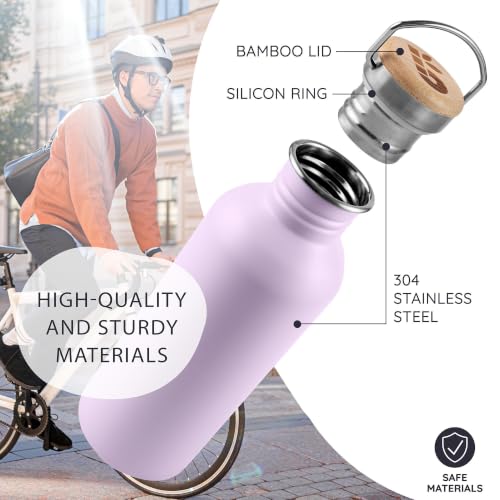 Image of Bambaw Metal Water Bottle 16 oz, Lavender Water Bottle with Handle, Stainless Water Bottle Non Insulated, Small Water Bottle, Purple Water Bottle for Women, Metal Water Bottle - Lavender Haze