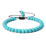 Pulsera de Cuentas de Piedra Natural de 6mm, Cuerda Ajustable, Pulseras Trenzadas para Mujeres y Hombres, brazaletes de Cuentas de Lava de ágatas Rojas