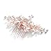 Mariell Rose Gold Bridal Comb with Freshwater Pearl, Hand-Painted Enamel Leaves and Austrian Crystals