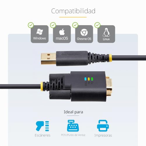 Adaptador USB a Serie DB9 RS232 FTDI de 3 Metros StarTech 1P10F para Control de Consola 5