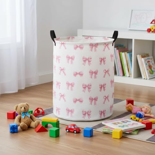 Image of Baby Laundry Hamper kids laundry Basket Waterproof Laundry Bag for Bedroom Clothes Organizer Room Decor(Bowknot)