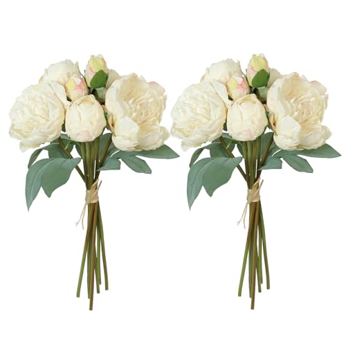 TOCHGREEN Artificial Peonies Silk Flowers 2 Bouquets Vintage Fake Peonies 14pcs Heads Faux Peony Flowers with Stems for Home Wedding Table Decoration Bridal Bouquet Crafts Floral A image 7