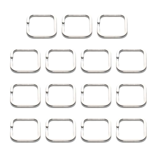 Pocoxll 15Pcs Silver Metal Key Rings, Creative Flat Split Key Rings for DIY Crafts and Key Holders(Square)