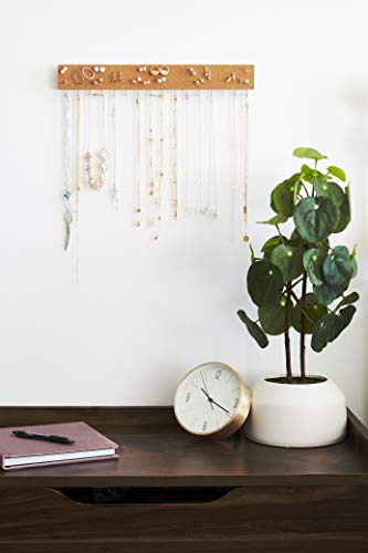 Stud Earring Organizer Hanging Holder with Cork Board - Wall Mount Jewelry Organizers - Necklace Display Rack - Mounted Cork Jewelry Display - Storage Hanger for Necklaces and Stud Earrings - Thumbnail 4