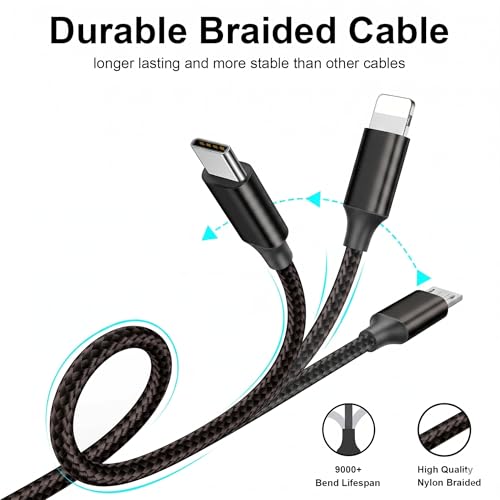 Image of 3 in 1 Blazing Fast Charging Cable | 3A Nylon Cable with Type-C & Micro USB | 1M | Compatible with Samsung, OnePlus, Vivo, Oppo, Xiaomi, iPhone, iPad Pro, Laptop & Car Charging