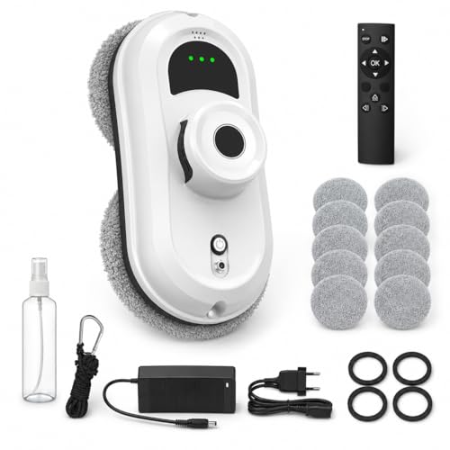 Genérico Robot Limpiacristales Eléctrico 5600Pa con Pulverización Automática, Limpiador de Ventanas con 3 Modos de Limpieza, Navegación Inteligente, Sistema de Seguridad, Mando y 10 Paños