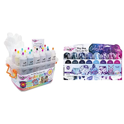Tulip One-Step Tie-Dye Party, 18 Pre-Filled Bottles, Creative Group Activity, All-in-1 Fashion Design Kit, 1 Pack, Rainbow & Tulip One-Step Tie-Dye Kit One-Step 8 Color Kit Tie Dye, Celestial