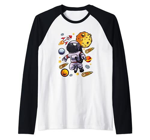 Astronaut Floats Alone Through Space - Lonely Spaceman Raglan Baseball Tee, Black