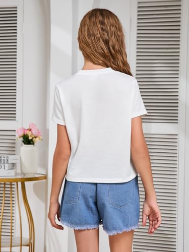 WDIRARA Girl's Graphic Letter Print T-Shirt Round Neck Short Sleeve Tee Summer Casual Top2