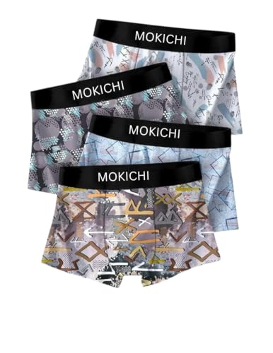 Image of Men's Printed Boxer Briefs Pack of 4 | Soft Stretch Cotton Blend Trunks | Breathable Comfortable Innerwear | Elastic Waistband |