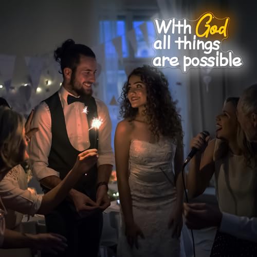 Image of With God All Things Are Possible Neon Sign God Neon Lights for Wall Decor Light Up Religious Scripture Christian Bible Verses Sign Bibical Neon Wall Art