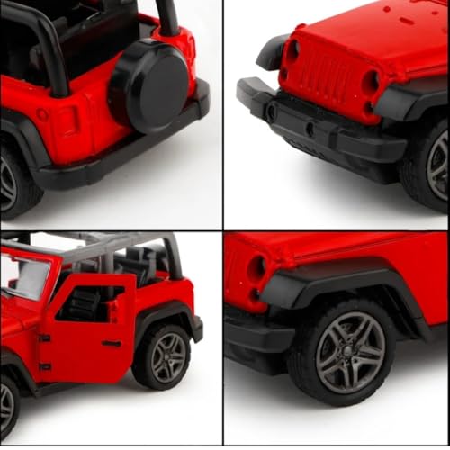 Image of 1:36 Scale Thar Diecast Metal Toy Car - Pullback SUV Model with LED Lights, Sound, Openable Doors - Off-Road Jeep Collectible for Kids Boys Girls Age 3+ Years - Red