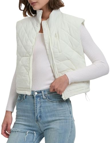 Quilted Vest Women Winter Crop Puffer Vest Lightweight Sleeveless Warm Padded Jacket with Pockets