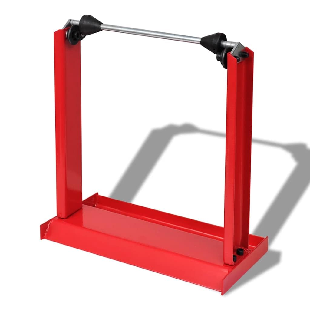 Bilanciatore per pneumatici di moto e cerchioni di scooter, in acciaio, rosso, 39 x 20 x 44 cm, con 2 coni regolabili e 4 cuscinetti per un montaggio preciso degli pneumatici e la