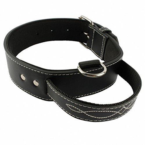 Quick Control Soft Inside Padded Pu Leather Dog Collar with Handle for Meduim Large Dogs Walking Training Black Brown Colors