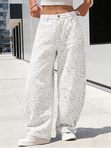 Image of EXLURA Womens Barrel Jeans Wide Leg Y2K Boyfriend Denim Pants Hip Hop Vintage Baggy Jeans Cotton Mid-Low Elastic Waist Pants