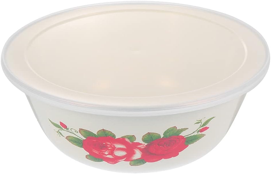 Chinese Noodles 1Pc Retro Salad Basin Enamels Basin with Cover Enamels Soup Basin Vintage Enamel Bowl Oil Pot Enamel Mixing Bowl Large Salad Serving Bowl Mixed Fruit Pot (Size : 18X18X7.5CM) (Size :