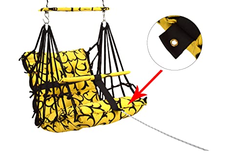 Image of BOFFLE Cotton Swing Chair for Kids Baby's Children Folding and Washable1-6 Years with Safety Belt /Home,Garden Jhula for Babies|Swing for Kids | Seat and Back Side 16x16 inch (Yellow WEL)