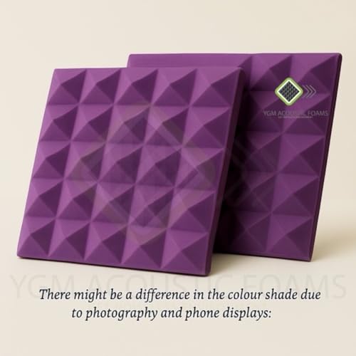 Image of YGM Acoustic Foams Pyramid Acoustic Panels 1 Foot x 1 Foot x 1 inch Thick | 50 Density Acoustical Sound Proof Foam for Room & Studio | Echo Reduction & Noise Absorption (Purple, Set of 108)