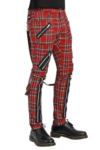 Tripp Mens Punk Bondage Pants [Red Plaid]3