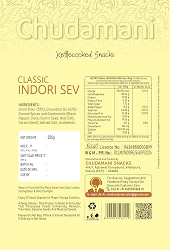 Image of Chudamani Kettlecooked Snacks Combo Pack-3 (250gm) Classic Indori Sev, Lawajab Mixture, Masala Boondi Namkeen, Crunchy and Spicy, Famous Indori Cooked Snacks Namkeen