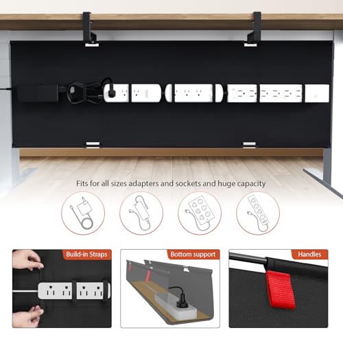 Image of Univivi No Drill Under Desk Cable Management Tray, 48 inch Cord Organizer for Table, Clamp /Screw Mount Desk Cable Management, Premium Fabric Cable Management Tray for Office, Home (Extra Large)