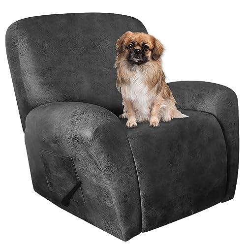 Leather Like Recliner Chair Covers Heavy Duty, 4 Pieces Lazy Boy Recliner Cover for Recliner Chair, Leather Cover for Recliner slipcovers Washable for Pets (Light Grey 2)