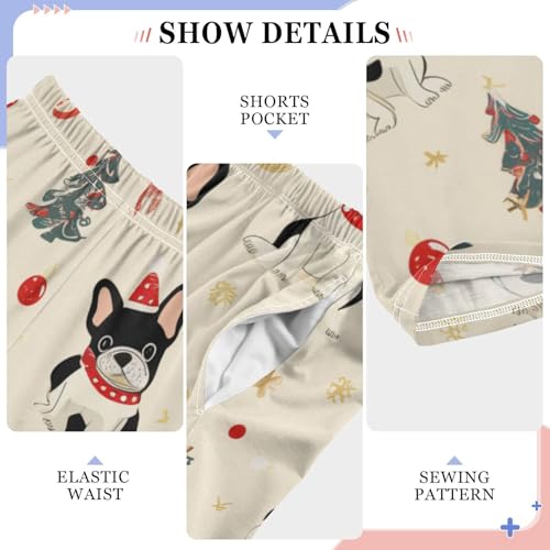 ZZXXB Christmas Bulldog Tree Boys Long Pants Soft Trousers Elastic Waist Kids Lounge Bottoms with Pockets S-XL4