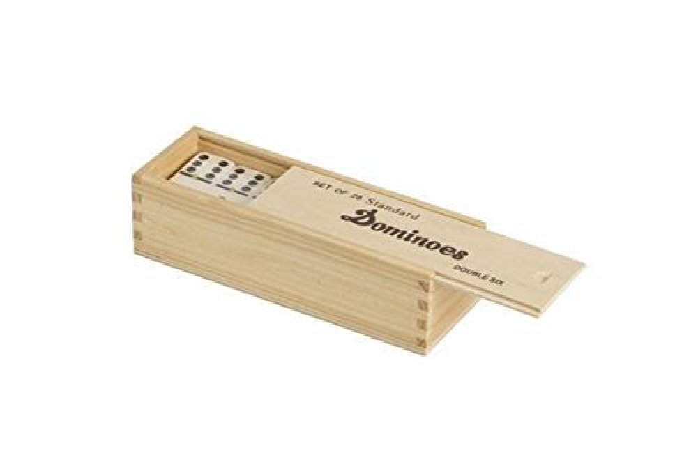 Double 6 Standard Domino Tiles with Spinner in Wooden Box - Cream