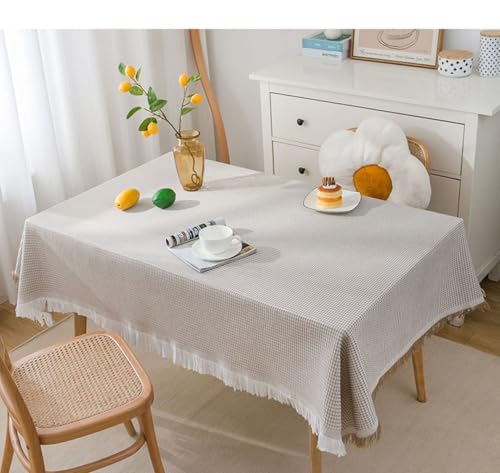 Nappe rectangle 90 x 180 cm kaki en polyester tricoté avec pompons chic - 3