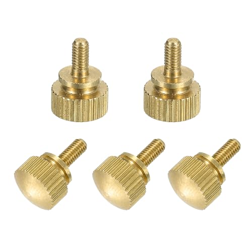 sourcing map 5 tornillos de latón moleteados, pernos de hombro M3 x 6 mm, pomos de agarre escalonado, sujetadores de latón macizo moleteado con diamante para electrónica, mecánica