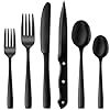NETANY 24 Pieces Black Silverware Set, Black Flatware Set, Food-Grade Stainless Steel Cutlery Set for 4, Tableware Eating Utensils, Mirror Finished, Dishwasher Safe
