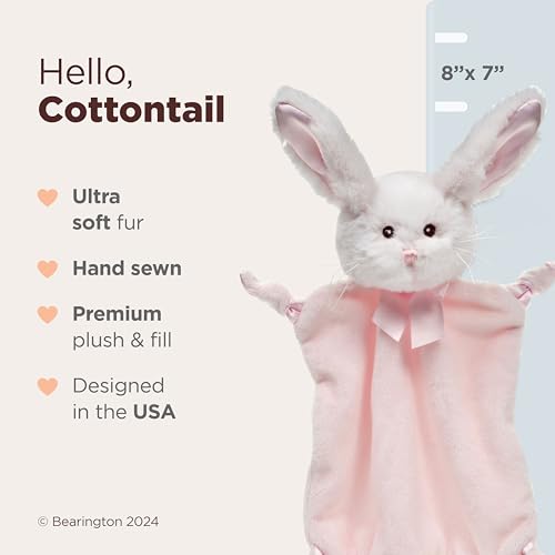 Image of Bearington Baby Wee Cottontail, 8 x 7 Inch Small Bunny Stuffed Animal, Security Blanket for Babies, Pink Bunny Lovey for Baby Girl
