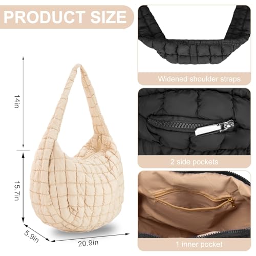 Image of Puffer Tote Bag For Women Quilted Crossbody, Lightweight Puffy Purse Large Hobo Puff Shoulder Handbags