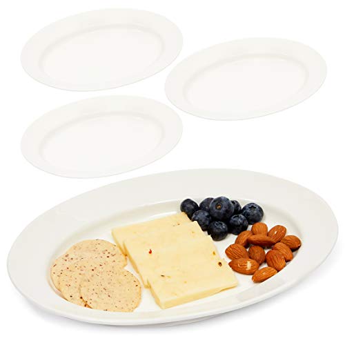 White Ceramic Serving Platters Oval Appetizer Trays 96 x 65 In 4 Pack