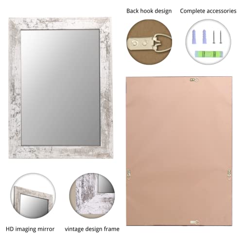 Syndra Rectangular Mirror with Frame Rustic 20x28‘’ Wall Mounted Rustic Vanity Mirror with Large Wood Frame Farmhouse Bathroom Mirror, for Bedroom, Living Room, Entryway Wall Decor(White) - Image 5