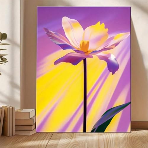 Peintures florales de salon XINBAO toile encadrée jaune et violette