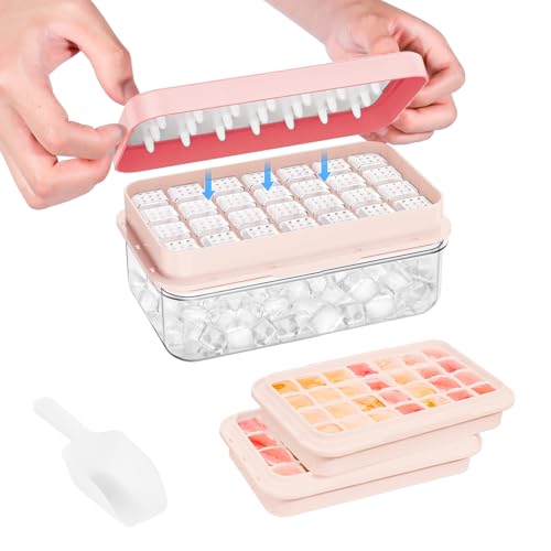 PHINOX Ice Cube Tray with Lid and Bin, Ice Trays for Freezer, Flexible Ice Cube Trays,...