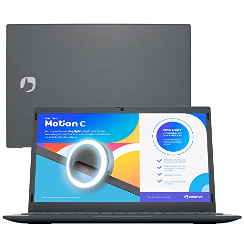 Notebook Positivo Motion C 14 Celeron 4GB 128GB Tela 14.1' Windows 11 Home, Cinza - com Ring Light e Alexa Integrada - C4128G-14