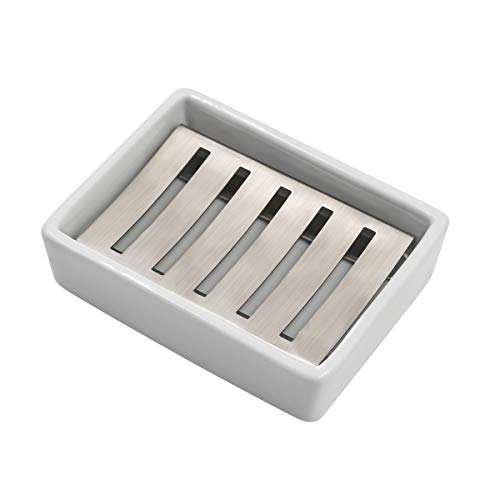 Topsky SD-001 Ceramic Soap Dish Holder Stainless Steel For Bathroom cover