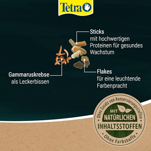 Tetra Pond Goldfish 3in1 Mix - Fischfutter-Mischung aus Flocken, Sticks und Gammarus für alle Goldfische und Kaltwasserfische im Teich, 4 L Beutel
