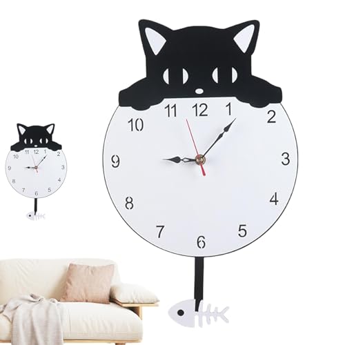 Horloge murale chat avec queue oscillante, cadeau idéal amoureux des bêtes