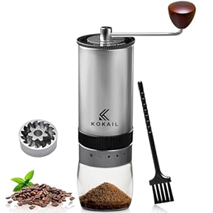 Manual Hand Coffee Bean Grinder – 7 Star Stainless Steel Burr, Adjustable Settings for Customized Grind, Brush, Easy to Clean, Elegant Gift