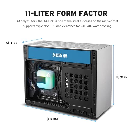 Image of Lian Li A4-H2OA5 Mini-ITX PC Case, Triple-Slot Mount GPU, Aluminum Exterior & SPCC Steel Interior, 240mm AIO, SFX Sandwich Layout, PCIe 5.0, Supports SFX /SFX-L PSU - A4H2OA5 Silver