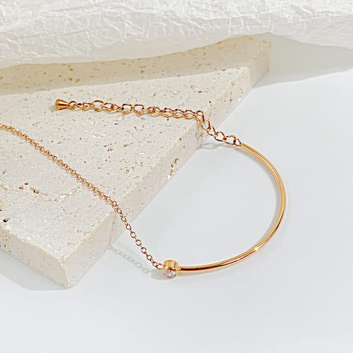 Agriajun Rose Gold Solitaire Curve Smile Bar Chain Bracelet For Women Girls - Charm Dainty Elegant Single Cubic Zirconia Rhinestone Adjustable Thin Bracelets Friendship Jewelry Friend Gifts #TOP5