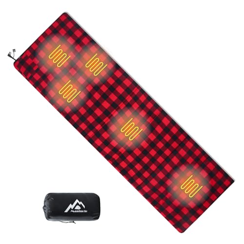 MANTUOLE Heated Sleeping Bag pad, 5 Heating Zones, Operated by 5V/2A USB Power Supply (Battery NOT Included). Black & Red Flannel